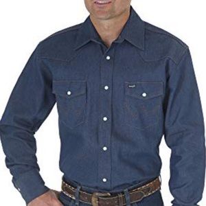 NWT Wrangler Men's Cowboy Western Pearl Snap Long Sleeve Cotton 16 1/2 X 30